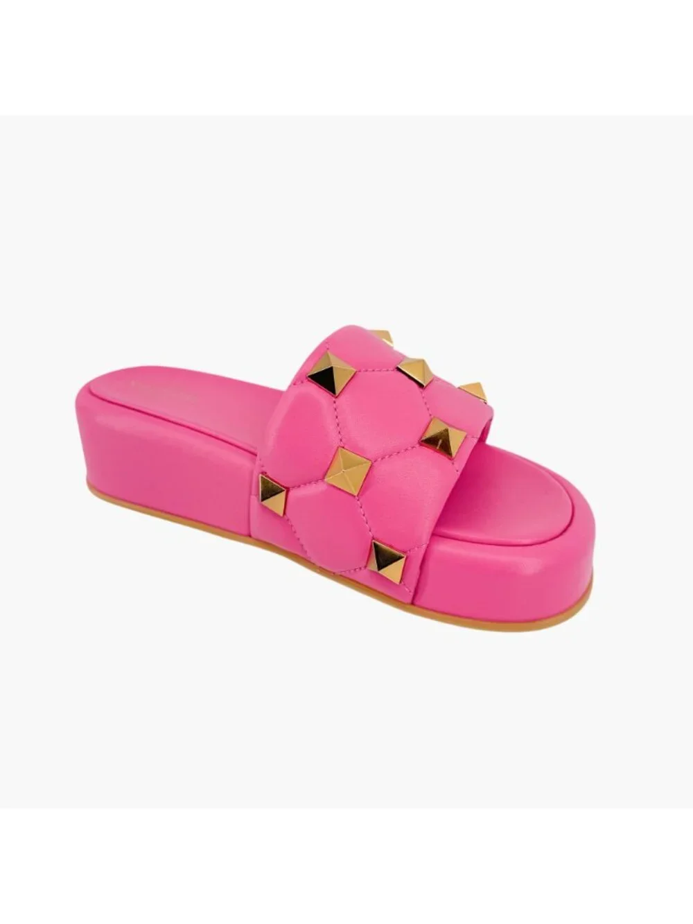 Valentino Roman Stud Platform Slide Sandals Pink Leather Size 39 US 9 Women's